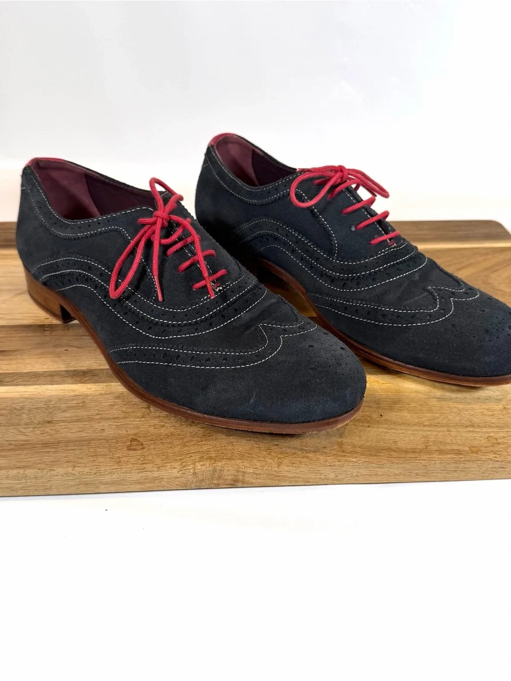 Ted Baker London OALVINN Wing Tip Oxford Dress Shoes Light Navy Suede Sz 8 US